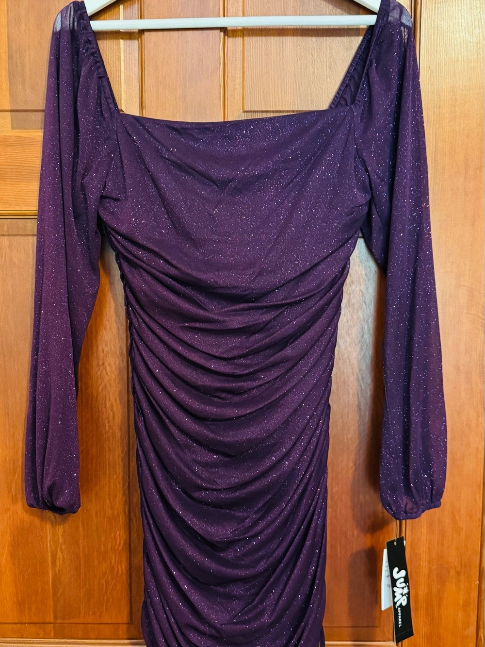 Jump Sparkle Ruched Long-Sleeve Purple Dress